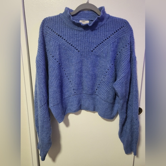 UO Blue Open Knit Mockneck Sweater L - Picture 1 of 4